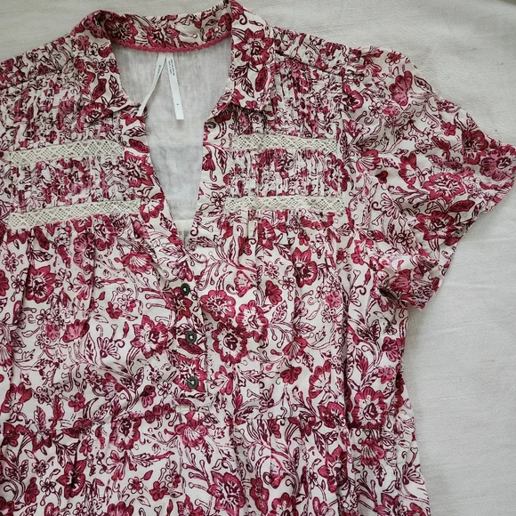 Anthropologie Georgina floral maroon cream dress flowy midi womens small - Picture 6 of 14